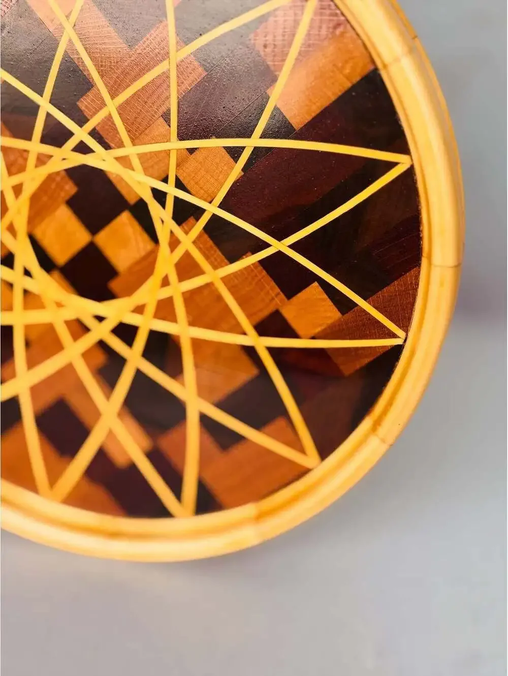 Signed Segmented Wood Platter 2014 | Handmade Inlaid Star Art Serving Tray